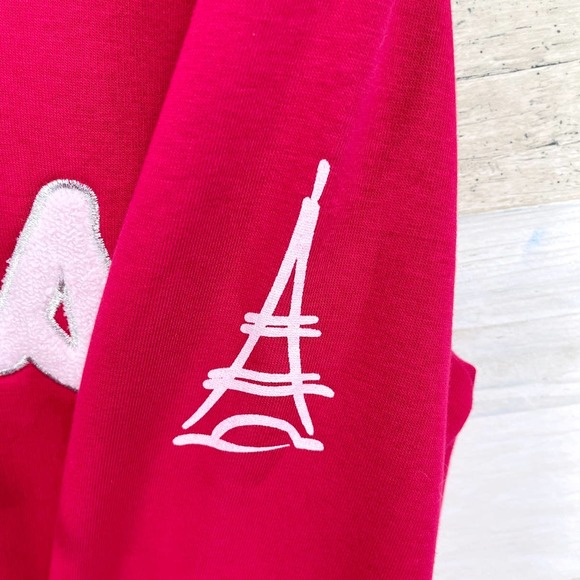 France Authentique Paris Effiel Tower Applique Hoodie Sweatshirt Pink Womens XL - Picture 4 of 9